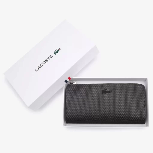 Lacoste Wallets & Small Leather Goods-Unisex Chantaco Zippered Matte Pique Leather Wallet