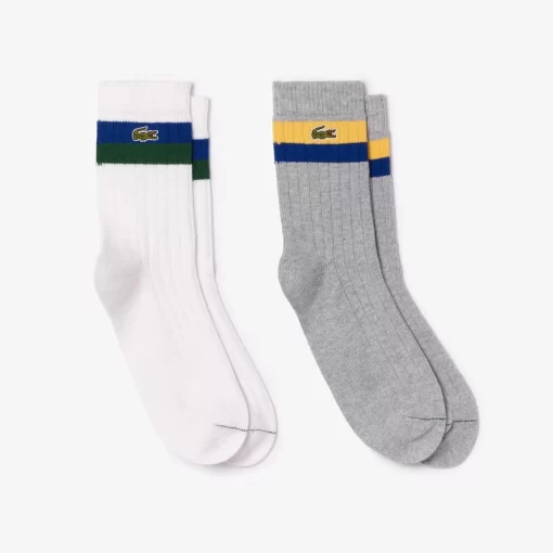 Lacoste Socks-Unisex High-Cut Striped Ribbed Cotton Socks Two-Pack