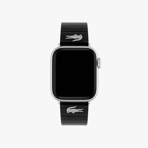 Lacoste Watches-Unisex Black Leather Apple Watch Strap