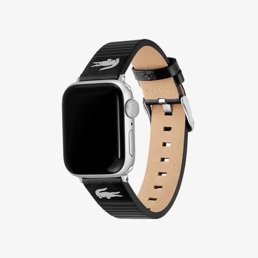 Lacoste Watches-Unisex Black Leather Apple Watch Strap