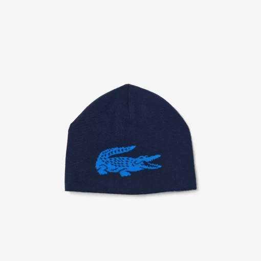 Lacoste Caps & Hats-Unisex Contrast Crocodile Reversible Beanie