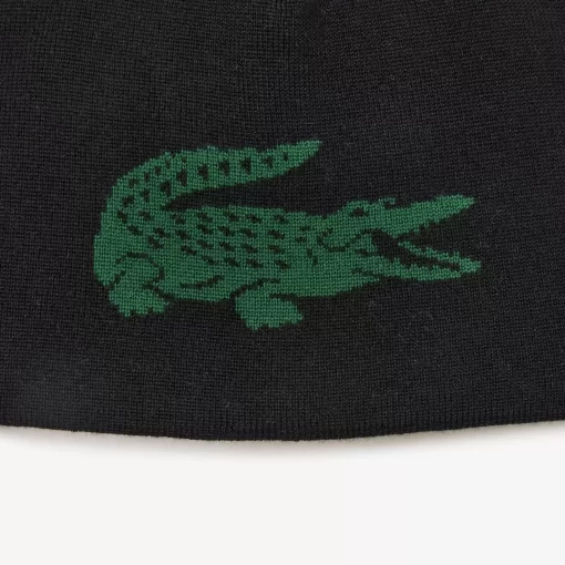 Lacoste Caps & Hats-Unisex Contrast Crocodile Reversible Beanie