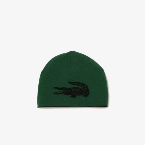 Lacoste Caps & Hats-Unisex Contrast Crocodile Reversible Beanie