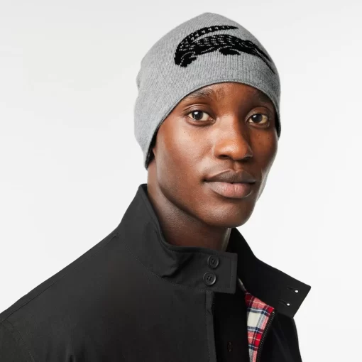 Lacoste Caps & Hats-Unisex Contrast Crocodile Reversible Beanie