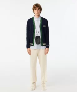 Lacoste Knitwear-Unisex V-Neck Cable Knit Organic Cotton Cardigan