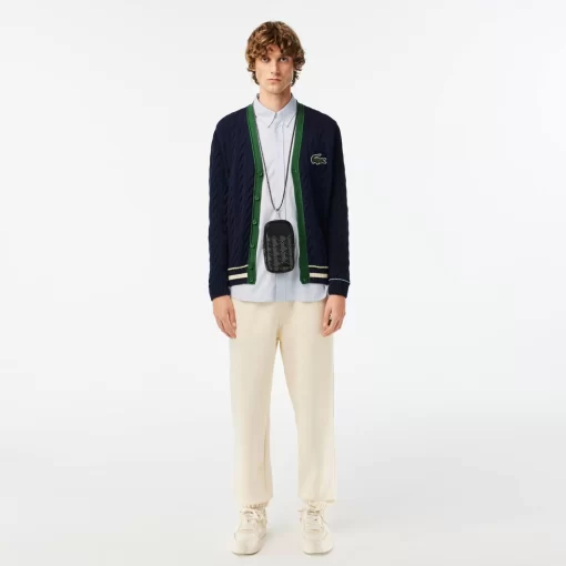 Lacoste Knitwear-Unisex V-Neck Cable Knit Organic Cotton Cardigan