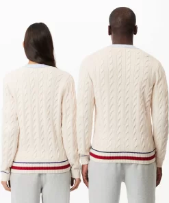 Lacoste Knitwear-Unisex V-Neck Cable Knit Organic Cotton Cardigan