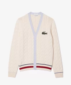 Lacoste Knitwear-Unisex V-Neck Cable Knit Organic Cotton Cardigan