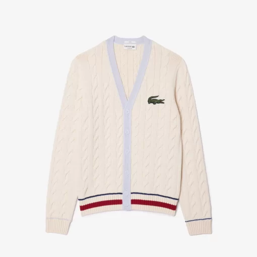 Lacoste Knitwear-Unisex V-Neck Cable Knit Organic Cotton Cardigan