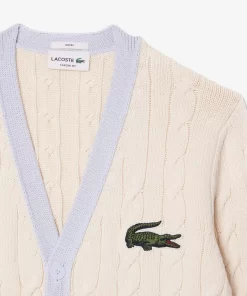 Lacoste Knitwear-Unisex V-Neck Cable Knit Organic Cotton Cardigan