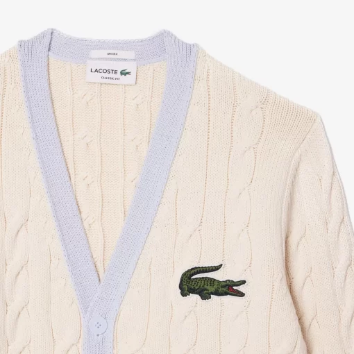 Lacoste Knitwear-Unisex V-Neck Cable Knit Organic Cotton Cardigan