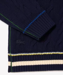 Lacoste Knitwear-Unisex V-Neck Cable Knit Organic Cotton Cardigan