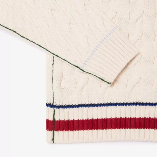 Lacoste Knitwear-Unisex V-Neck Cable Knit Organic Cotton Cardigan