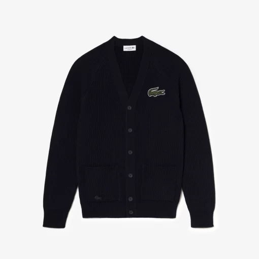 Lacoste Knitwear-Unisex V-Neck Organic Cotton Cardigan