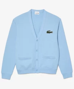 Lacoste Knitwear-Unisex V-Neck Organic Cotton Fleece Cardigan