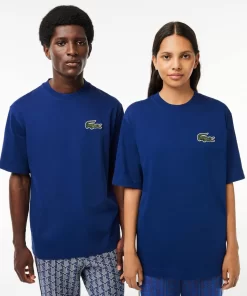 Lacoste T-Shirts-Unisex Loose Fit Large Crocodile Organic Heavy Cotton T-Shirt