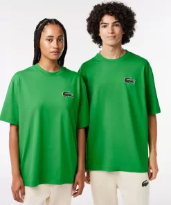 Lacoste T-Shirts-Unisex Loose Fit Large Crocodile Organic Heavy Cotton T-Shirt