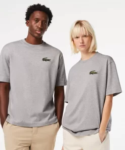 Lacoste T-Shirts-Unisex Loose Fit Large Crocodile Organic Heavy Cotton T-Shirt