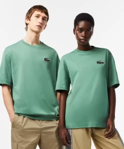 Lacoste T-Shirts-Unisex Loose Fit Large Crocodile Organic Heavy Cotton T-Shirt