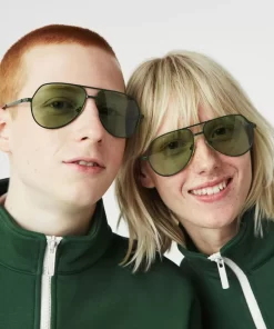 Lacoste Sunglasses-Unisex Pilot Metal Signature 101 Sunglasses