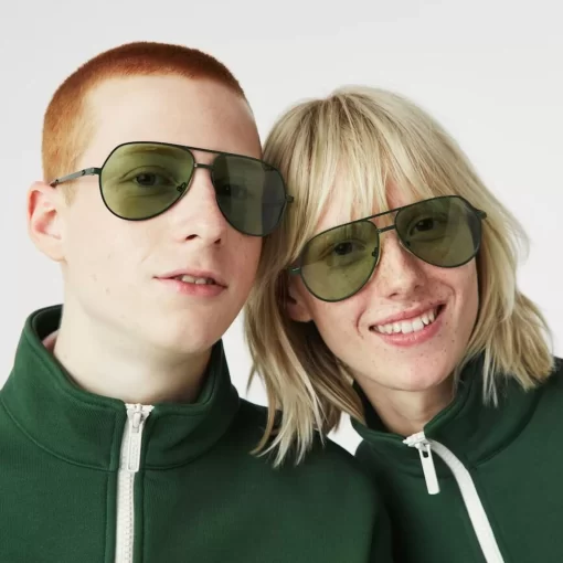 Lacoste Sunglasses-Unisex Pilot Metal Signature 101 Sunglasses