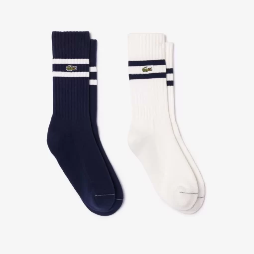 Lacoste Socks-Unisex Ribbed Knit Socks With Contrast Stripes