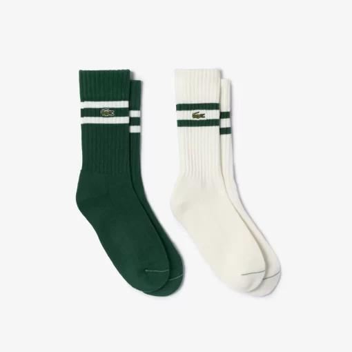 Lacoste Socks-Unisex Ribbed Knit Socks With Contrast Stripes