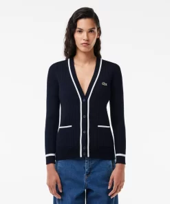 Lacoste Knitwear-V Neck 3D Rib Knit Cardigan