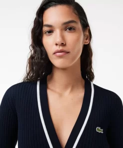 Lacoste Knitwear-V Neck 3D Rib Knit Cardigan