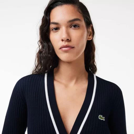 Lacoste Knitwear-V Neck 3D Rib Knit Cardigan