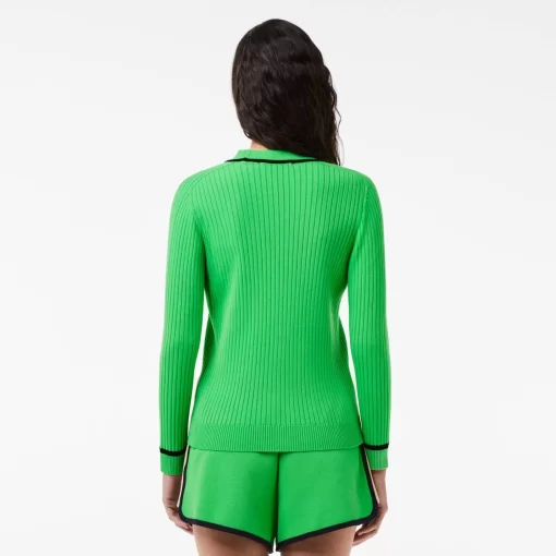 Lacoste Knitwear-V Neck 3D Rib Knit Cardigan