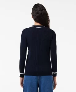 Lacoste Knitwear-V Neck 3D Rib Knit Cardigan