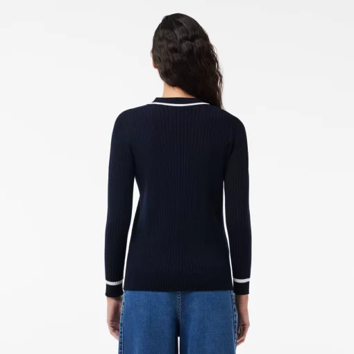 Lacoste Knitwear-V Neck 3D Rib Knit Cardigan