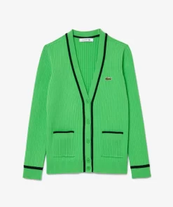 Lacoste Knitwear-V Neck 3D Rib Knit Cardigan