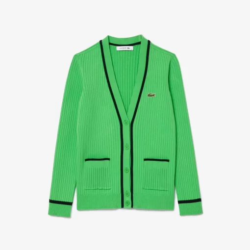 Lacoste Knitwear-V Neck 3D Rib Knit Cardigan