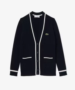 Lacoste Knitwear-V Neck 3D Rib Knit Cardigan