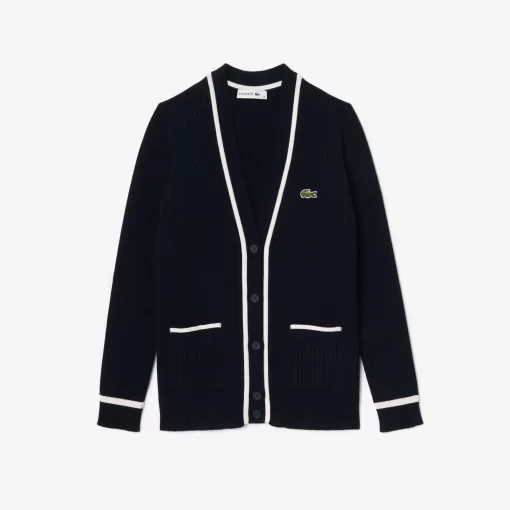 Lacoste Knitwear-V Neck 3D Rib Knit Cardigan