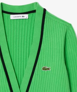 Lacoste Knitwear-V Neck 3D Rib Knit Cardigan