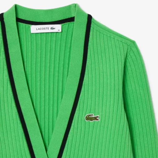 Lacoste Knitwear-V Neck 3D Rib Knit Cardigan