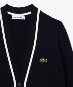 Lacoste Knitwear-V Neck 3D Rib Knit Cardigan