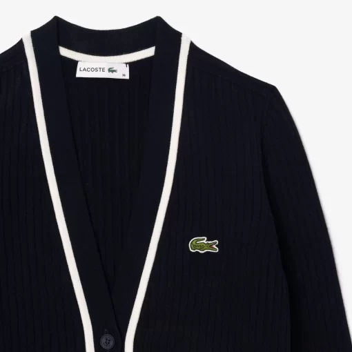 Lacoste Knitwear-V Neck 3D Rib Knit Cardigan