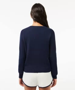 Lacoste Knitwear-V Neck Sweater In Double Sided Cotton