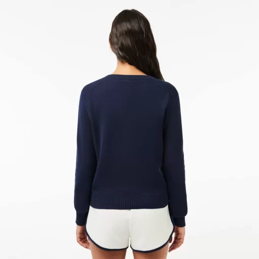 Lacoste Knitwear-V Neck Sweater In Double Sided Cotton