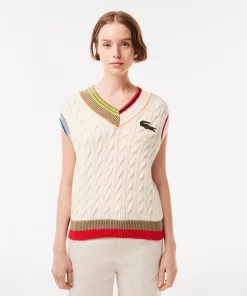 Lacoste Knitwear-Women'S Cable Knit Sweater Vest