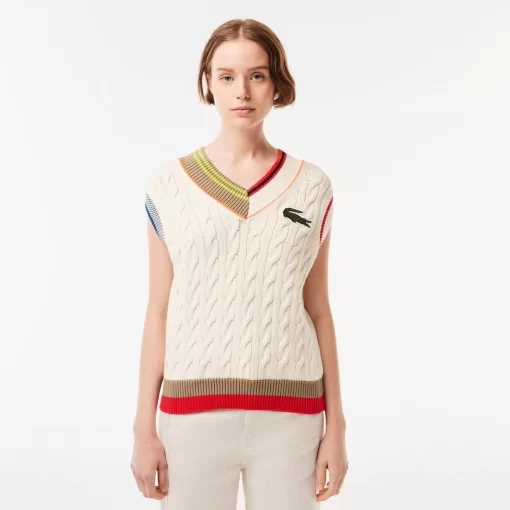 Lacoste Knitwear-Women'S Cable Knit Sweater Vest