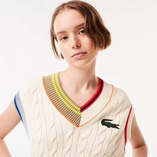 Lacoste Knitwear-Women'S Cable Knit Sweater Vest