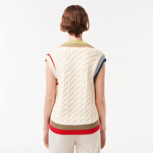 Lacoste Knitwear-Women'S Cable Knit Sweater Vest