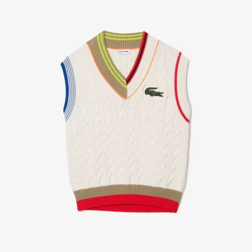 Lacoste Knitwear-Women'S Cable Knit Sweater Vest