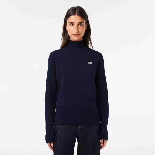 Lacoste Knitwear-Women'S High Neck Wool Sweater