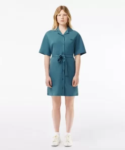 Lacoste Dresses & Skirts-Women'S Linen/Cotton Blend Belted Button Dress